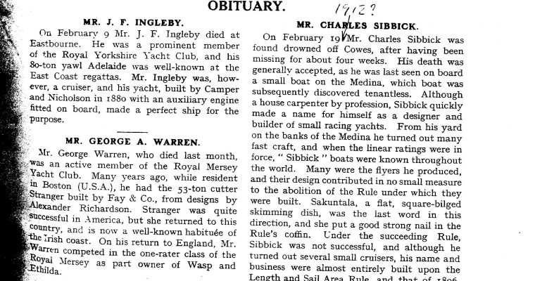 Charles Sibbick obituary from 1912